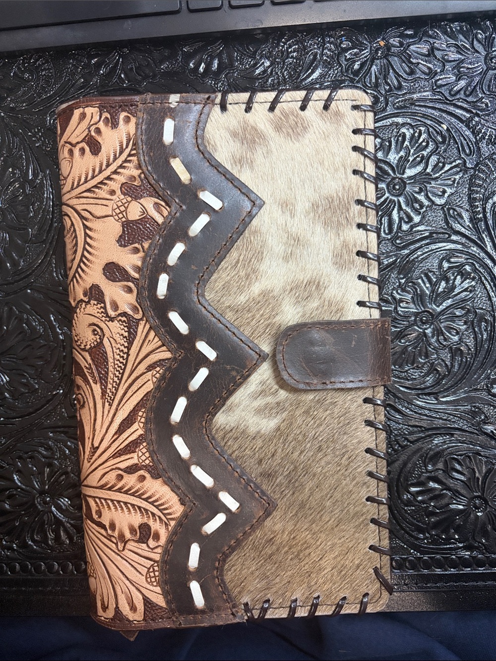 Handcrafted Leather & Cowhide wallet/organizer - Brown